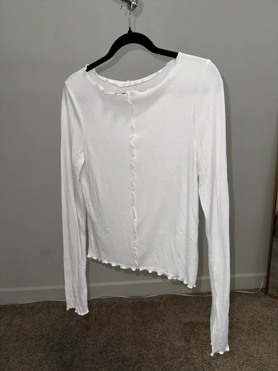 Abercrombie & Fitch White Long-Sleeve Ruffle-Edge Top - Picture 1 of 2